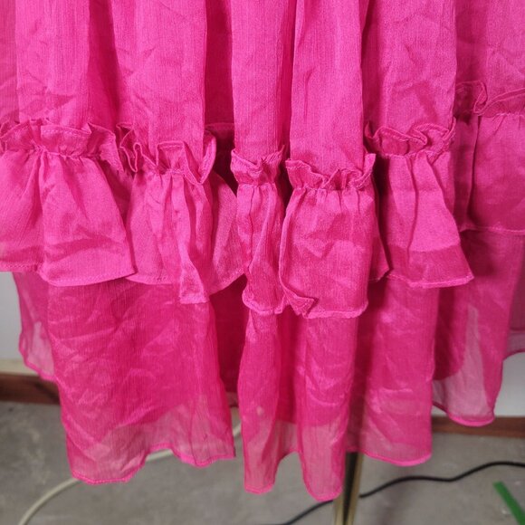 Lulus Angelic Approach Hot Pink Chiffon Ruffled Tie-Strap Mini Dress Size XS - Picture 2 of 8